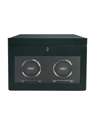 Uhrenbeweger „British Racing Double Watch Winder“ mit Reise-Etui Leder Dunkelgrün WOLF