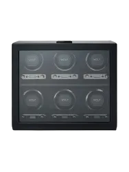 Uhrenbeweger „British Racing Watch Winder“ für 6 Armbanduhren Leder Schwarz WOLF