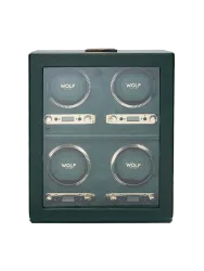 Uhrenbeweger „British Racing Watch Winder“ für 4 Armbanduhren Leder Dunkelgrün WOLF