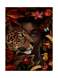 image LAND Digitaldruck auf Glas Mysteriöse Blaue Augen Einer Frau und Leopard Blau | Schubiger Möbel