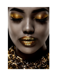 image LAND Digitaldruck auf Glas Goldenes Augen und Lippen-Make up Gelb | Schubiger Möbel