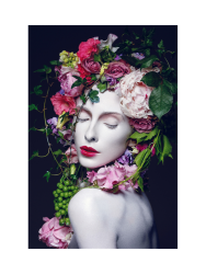 image LAND Digitaldruck auf Glas Hübsche Frau mit Blumen Perücke  | Schubiger Möbel
