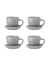 Handgefertigte Tasse „Brenta“ mit Untertasse, 4er-Set Bloomingville