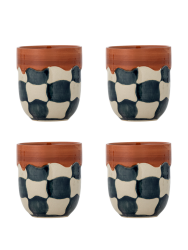 Handgefertigter Becher „Check“, 4er-Set Bloomingville