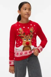 Vero Moda VMFROSTYDEER Weihnachtsstrickpullover - Chinese Red 134-140 Kids
