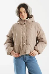 Guess Jacquard Pufferjacke - Tan XS Damen