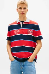 Tommy Jeans Strukturiertes Poloshirt - Rapid Red + Navy M Herren