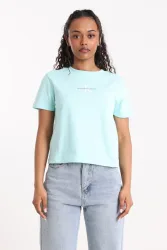 Calvin Klein Jeans Crop T-Shirt - Blue Tint M Damen