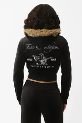 True Religion Samt Crop Jacke - Jet Black M Damen
