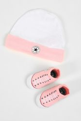 Converse Baby Set: Beanie und Söckchen - White + Arctic Punch 0m