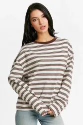 Tally Weijl Langarmshirt - Brown + White M Damen