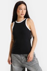 Pieces Geripptes Tanktop - Black S Damen