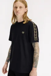 Fred Perry Contrast Tape Ringer T-Shirt - Black L Herren