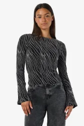 Noisy May Langarmshirt - Black + Silver Lurex S Damen