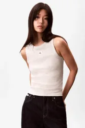 Calvin Klein Jeans Geripptes Tanktop - Light Grey Heather S Damen