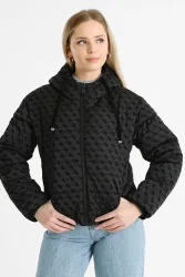 Guess Daisy Logo Flock Pufferjacke - Black XS Damen