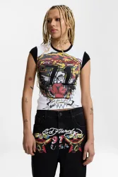 Ed Hardy T-Shirt - White +  Black M Damen