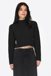 Only Chick Stitch Crop Strickpullover - Black + Pumice Stone S Damen