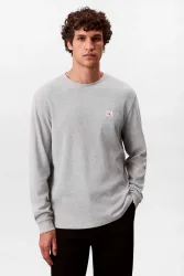 Calvin Klein Jeans Langarmshirt aus Waffelstoff - Heroic Grey Heather M Herren