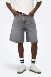 Only & Sons ONSCARL Balloon Fit Jeans Bermudashorts - Medium Grey L Herren