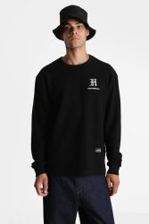 Hoodrich Langarmshirt aus Waffelstoff - Black M Herren