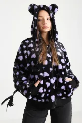 Banned Nanami Kunstpelzjacke - Black + Purple S Damen