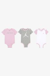 Jordan Dreierpack Baby Bodys - Pink Foam + Grey Heather + White 9m