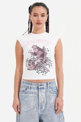 Ed Hardy Koi Fish Crop T-Shirt - White S Damen