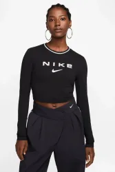 Nike Crop Langarmshirt - Black M Damen