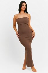 Tally Weijl Geripptes Bandeau Maxi Stickkleid - Brown S Damen
