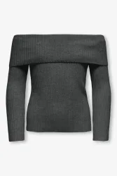 Only KOGKATIA Off Shoulder gerippter Strickpullover - Dark Grey Melange 158-164 Kids