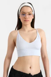 Only ONLVICKY Geripptes Crop Top - Ancient Water M/L Damen