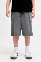 Jack & Jones Junior JJIRON Extra Baggy Fit Jeans Bermudashorts - Black Denim 140 Kids