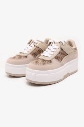 Guess Ridgee Plateau Sneaker - Beige + Brown EU37 Damen