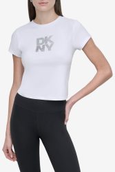 DKNY Crop T-Shirt - White + Silver M Damen