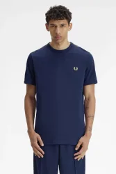 Fred Perry Contrast Tape Ringer T-Shirt - Blue + Champagne M Herren