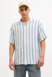 Jack & Jones JJEENZO STRIPE RESORT Strukturiertes Oversize Hemd - White S Herren