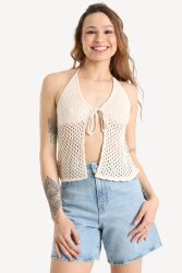 Tally Weijl Neckholder Häkel Crop Top - Beige M Damen