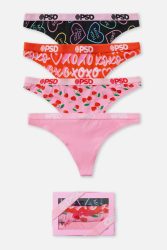 PSD Underwear Viererpack Strings - Black + Red + Pink S Damen