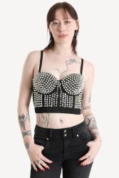 Banned Nieten Corsage-Top - Black + Silver M Damen