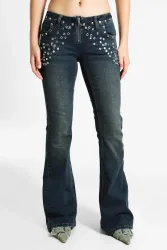 The Ragged Priest Flare Jeans mit Nieten - Dirty Indigo 24 Damen