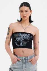Ed Hardy Snow Tiger Bandeau Crop Top - Black S Damen