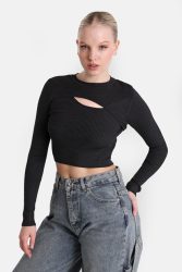 Only Gerippter Crop Strickpullover - Black M Damen