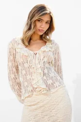 Only ONLPEARLINA Crop Bluse - Birch L Damen