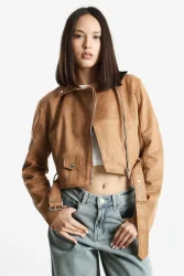 Tally Weijl Crop Kunstwildleder Jacke - Camel M Damen