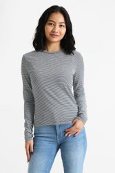 Tommy Jeans Stripe Essential Langarmshirt - Dark Night Navy M Damen