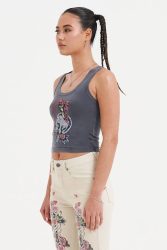 Ed Hardy Butterfly Of Death Crop Tanktop - Charcoal XS Damen