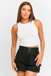 Tally Weijl Geripptes Crop Tanktop - White XXS Damen