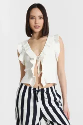 Only ONLMARTINE Gerippter Crop Stricktop - Cloud Dancer M Damen
