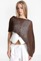 My Accessories London Asymmetrischer Häkelponcho - Brown Einheitsgroesse Damen